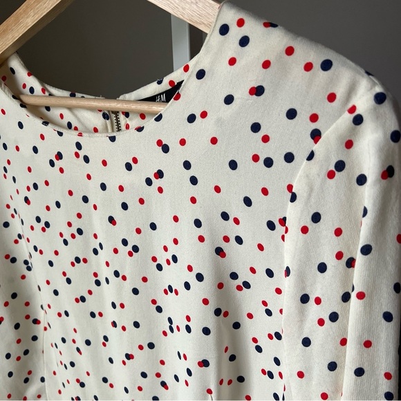 H&M White W/Red, Blue Polka Dot Peplum Blouse Size 10 NWT $24.95 - Picture 5 of 11
